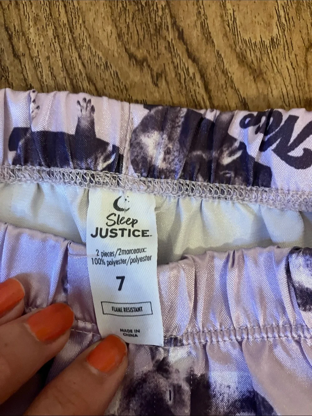 Justice Lavender Sloth Print Sleep Pants size 7 sloth print silky